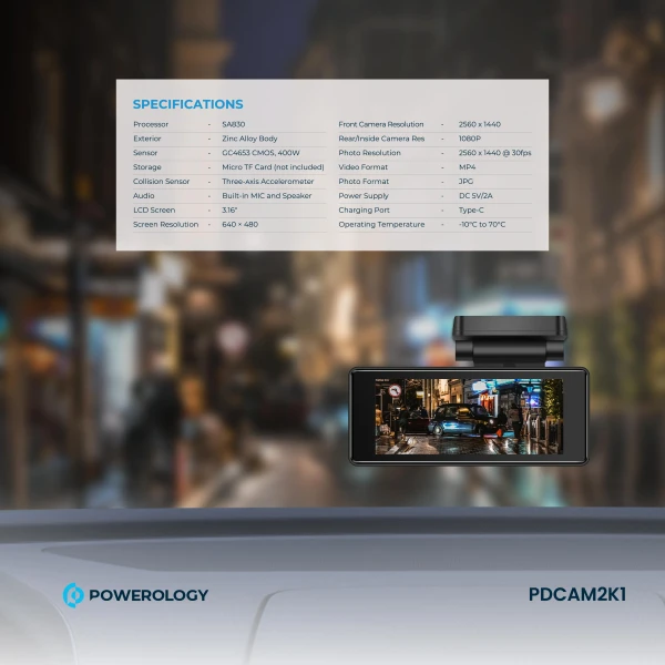 Powerology PDCAM2K1 Dash Cam