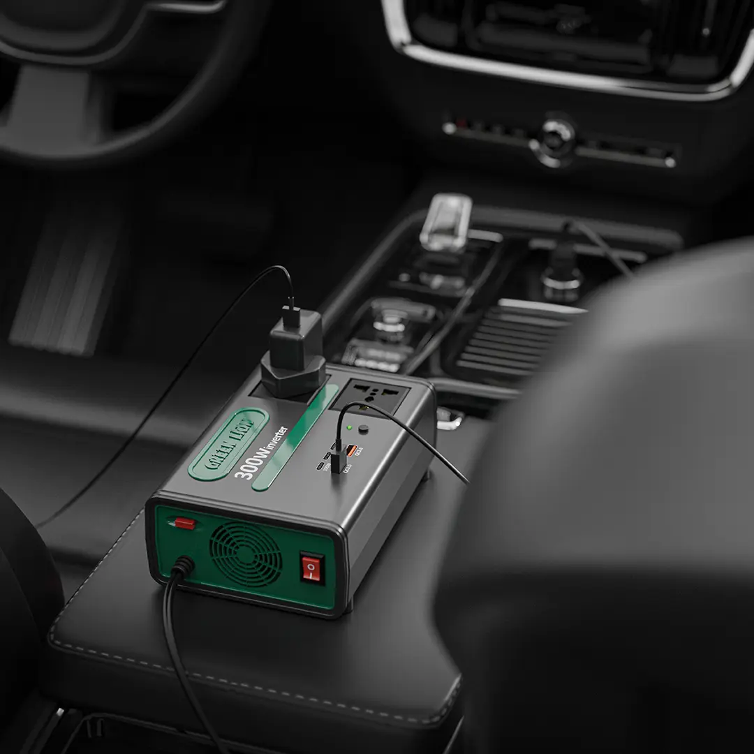 Green Lion GC-300 Car Inverter 7-In-1 Multi-Port with DC to AC & DC 12.8V - Black