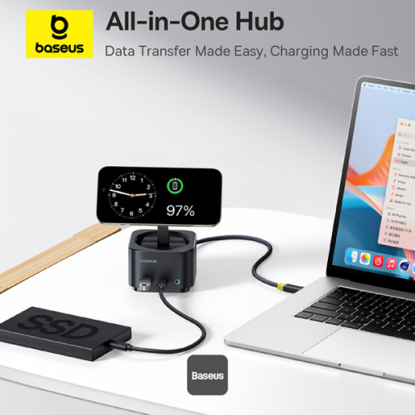 Baseus MagPro Series II 7-in-1 USB-C Hub with 15W Qi2 Wireless Charger