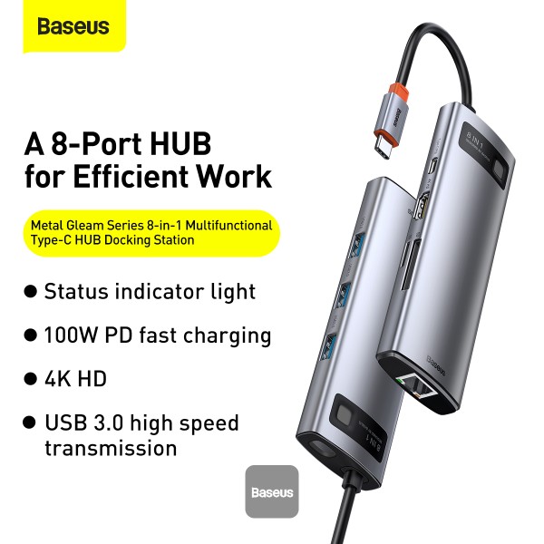 Baseus CAHUB-CV0G Metal Gleam Series 8-in-1 Multifunctional Type-C