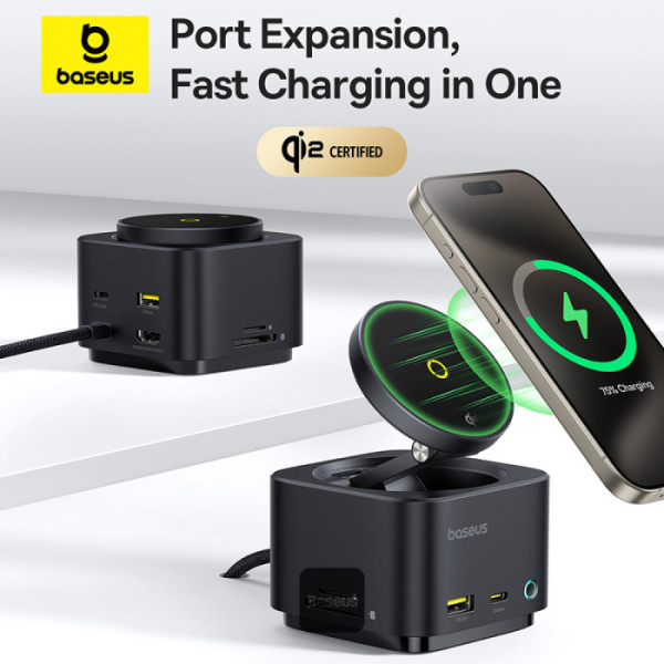 Baseus MagPro Series II 7-in-1 USB-C Hub with 15W Qi2 Wireless Charger