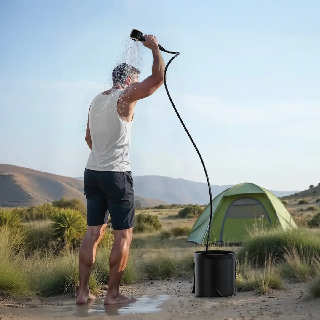Green Lion Camping Shower with Intelligent Digital Display - Black