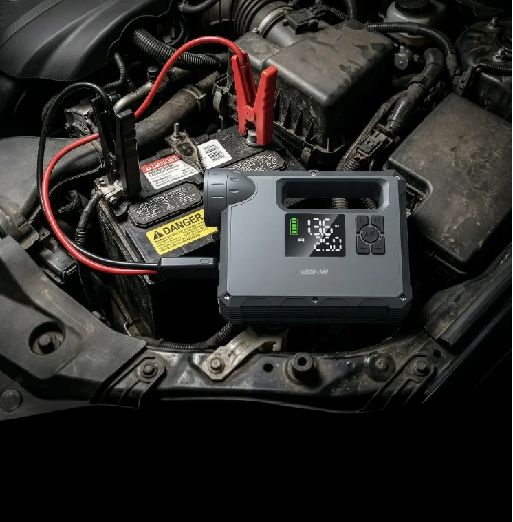 Green Lion JX-84 12V Jump Starter - 4L Gasoline, 3L Diesel Engines, 16000mAh - Grey
