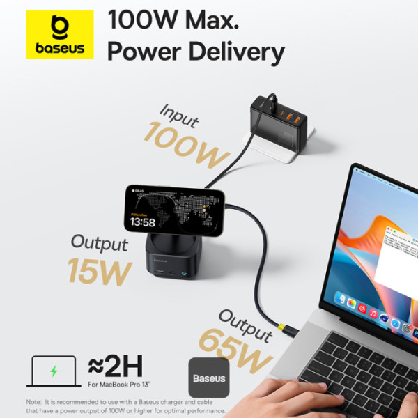 Baseus MagPro Series II 7-in-1 USB-C Hub with 15W Qi2 Wireless Charger