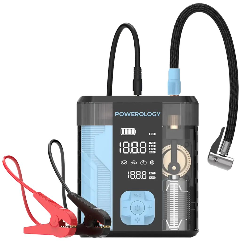 جامپ استارتر، پمپ باد و پاوربانک پاورولوژی مدل Powerology 3-In-1 Jump Starter & Tire Inflator