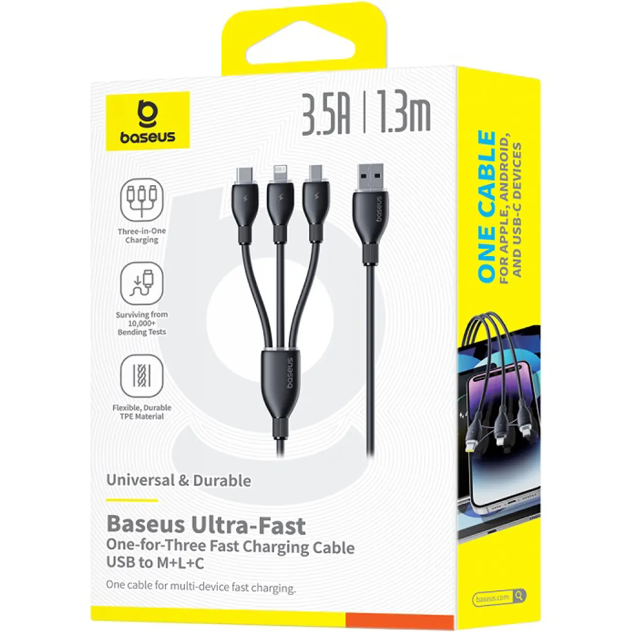 کابل شارژ USB به لایتنینگ/تایپ سی/میکرو یو اس بیBASEUS Ultra-Fast 3 in 1 Fast Charging