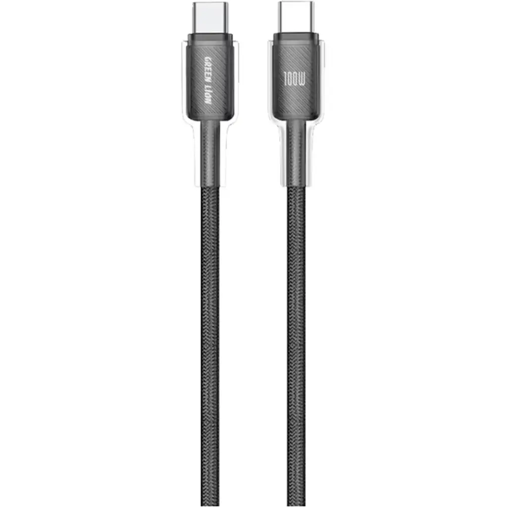 کابل USB-C به USB-C گرین لاین مدل Green Lion Transparent PC Casing 1m Braided Cable PD 100W Black