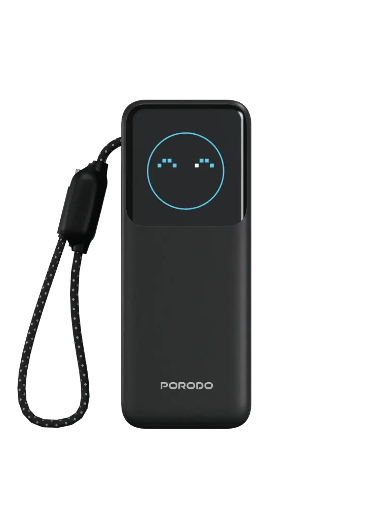 پاوربانک 20000 میلی‌آمپرساعت پرودو مدل Porodo POLO II 20000mAh Power Bank Built-in USB-C Cables (Black)