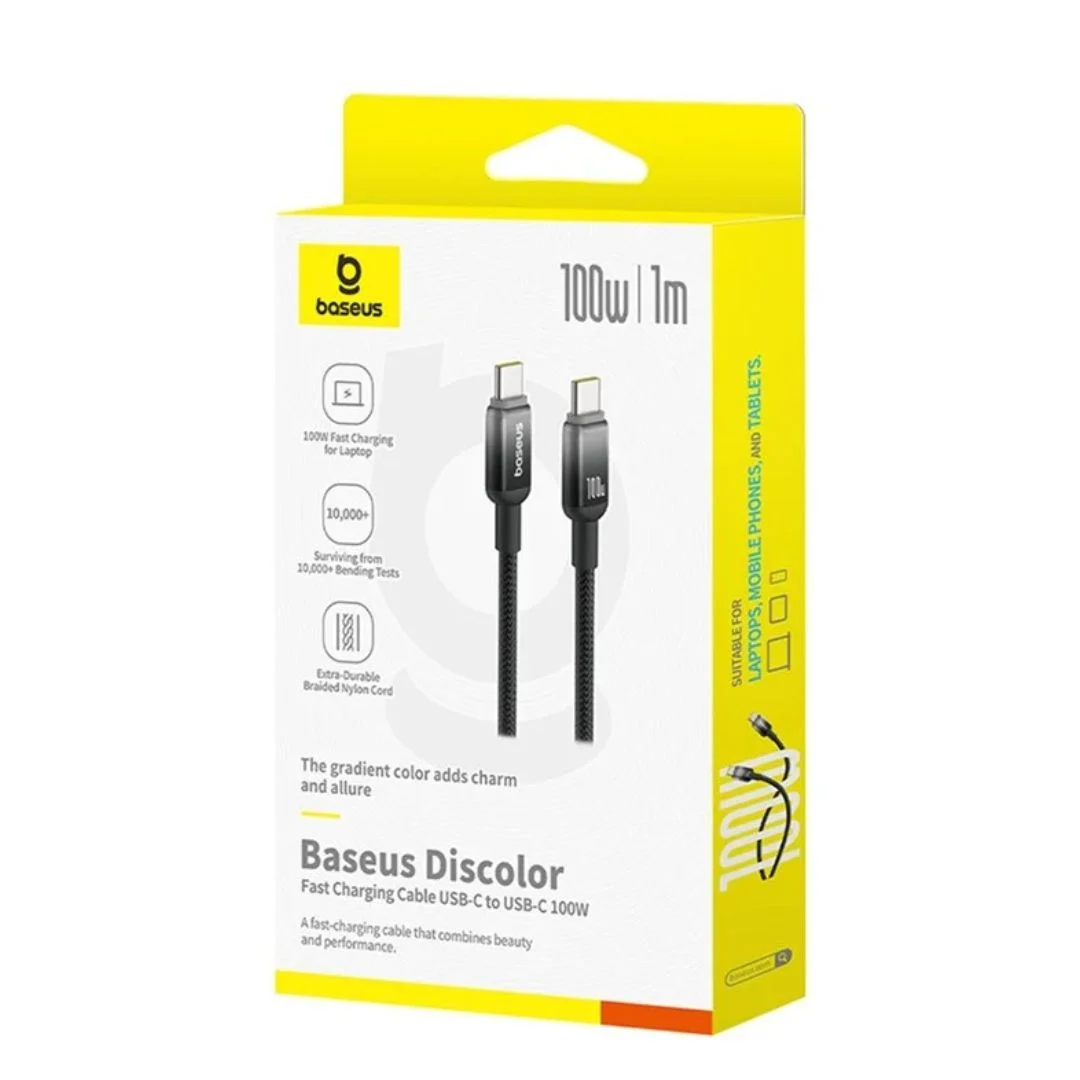 کابل شارژ سریع باسئوس100 وات Type‑C به Type‑C سریBaseus Discolor (Fast Charge)