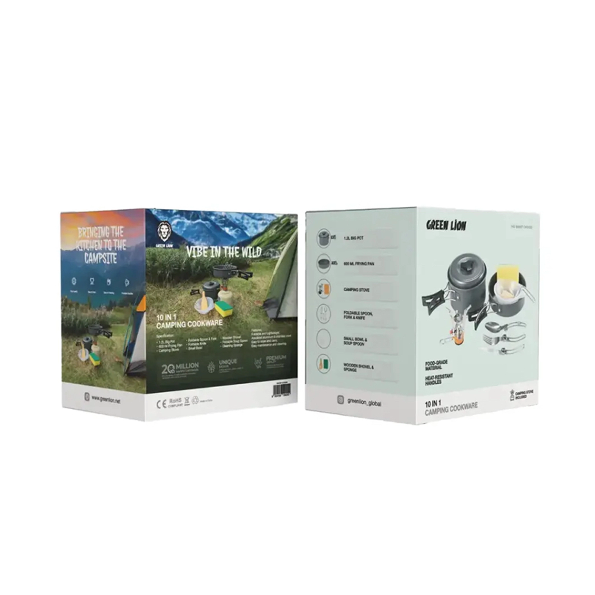 مجموعه ظروف سفری گرین لاین مدل Green Lion Camping Cookware 1 in 10
