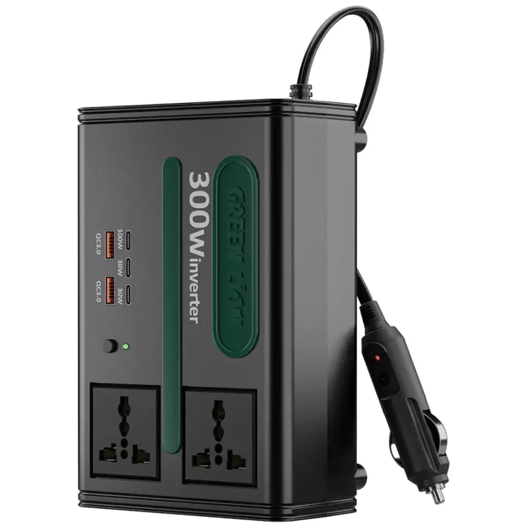 ویژگیها :Green Lion GC-300 Car Inverter 7-In-1 Multi-Port with DC to AC & DC 12.8V - Black