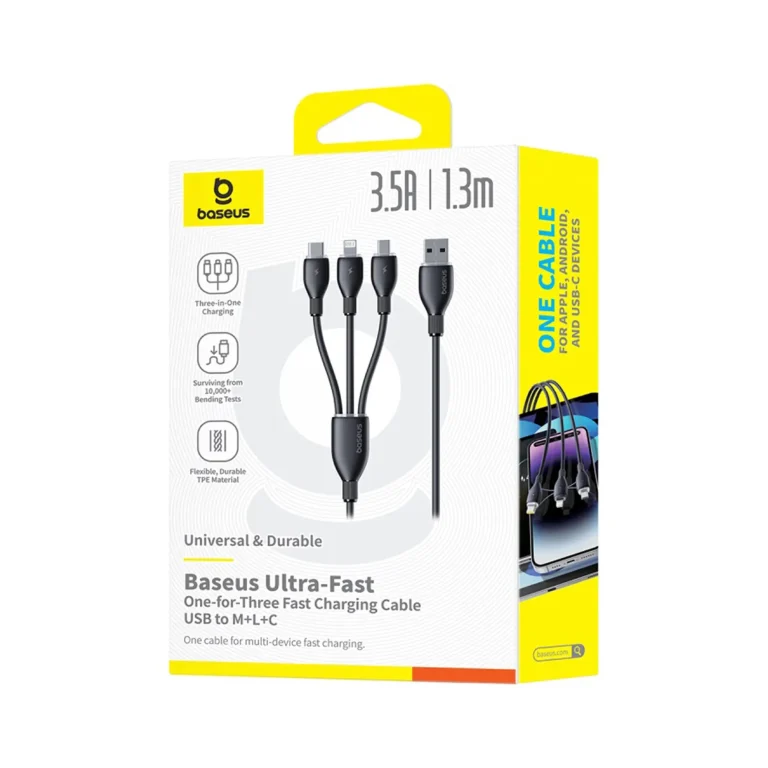 کابل شارژ USB باسئوس مدل Baseus Ultra-Fast 3 in 1 Fast Charging 1