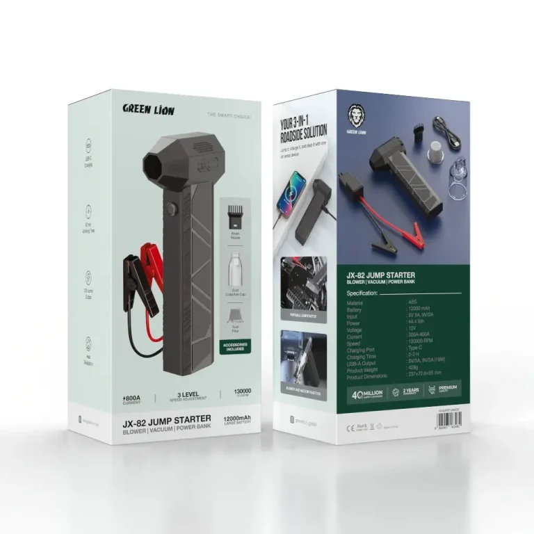 Green Lion JX-82 Jump Starter - Blower, Vacuum, Power Bank 12000mAh - Grey